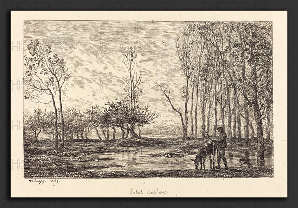 Charles-FranÃ§ois Daubigny (French, 1817 - 1878), Sunset (Soleil couchant), 1859, etching