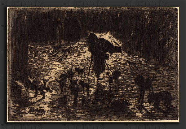 Félix-Hilaire Buhot (French, 1847 - 1898), Les Noctambules (The Night Prowlers), 1876-1877, etching and aquatint in black on beige laid paper