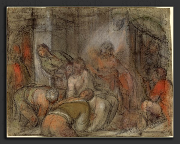 Jacopo Bassano (Italian, c. 1510 - 1592), The Mocking of Christ, 1568, colored chalks on green-gray paper