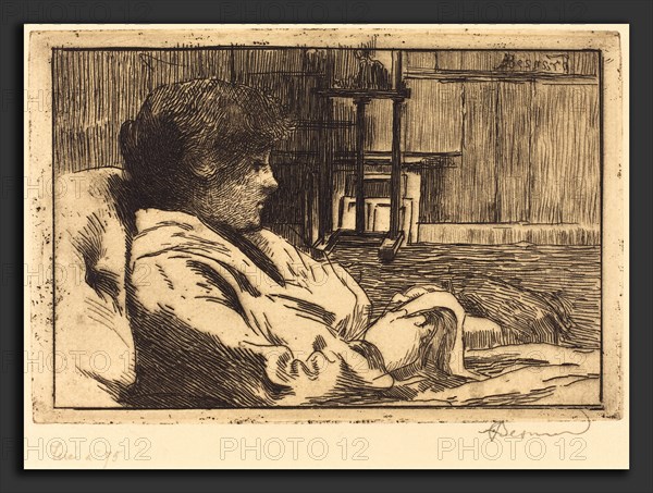 Albert Besnard (French, 1849 - 1934), Woman Reading in the Studio (La Lecture dans l'atelier), 1887, etching on laid paper
