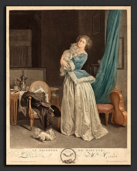 Geraud Vidal after Marguerite Gerard (French, 1742 - 1801), Le triomphe de Minette, color aquatint, stipple, and etching
