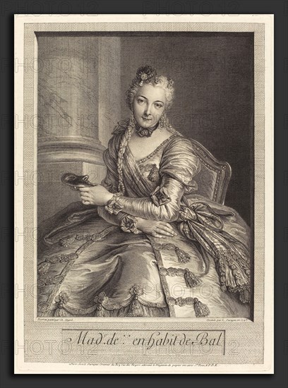 Pierre Louis de Surugue after Charles-Antoine Coypel (French, 1710 or 1716 - 1772), Mme. de M  en habit de bal, 1746, etching and engraving