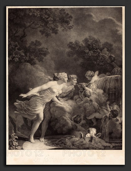 Nicolas Francois Regnault after Jean-Honoré Fragonard (French, 1746 - c. 1810), La Fontaine d'Amour (The Fountain of Love), 1785, stipple etching