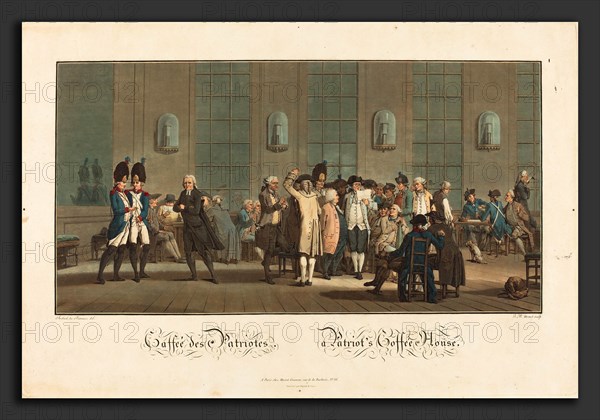 Jean-Baptiste Morret after Jacques-FranÃ§ois-Joseph Swebach-Desfontaines (French, active 1789 - 1820), Caffeé des Patriotes - A Patriot's Coffée House, 1792, etching and wash manner
