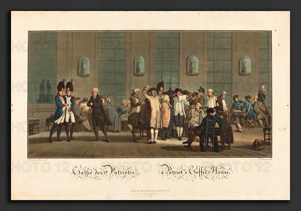 Jean-Baptiste Morret after Jacques-François-Joseph Swebach-Desfontaines (French, active 1789 - 1820), Caffeé des Patriotes - A Patriot's Coffée House, 1792, etching and wash manner