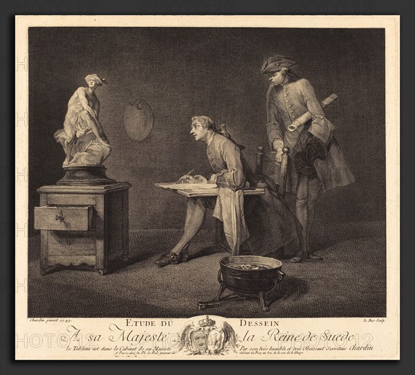 Jacques-Philippe Le Bas after Jean Siméon Chardin (French, 1707 - 1783), Etude du dessin, 1757, etching and engraving