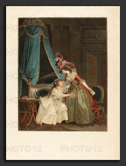 Jean-FranÃ§ois Janinet after Nicolas Lavreince (French, 1752 - 1814), L'Indiscretion, 1788, etching and wash manner, printed in blue, red, carmine, yellow, and black inks