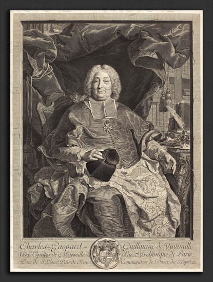 Claude Drevet after Hyacinthe Rigaud (French, 1697 - 1781), Charles-Gaspard-Guillaume de Vintimille du Luc, Archbishop of Paris, engraving