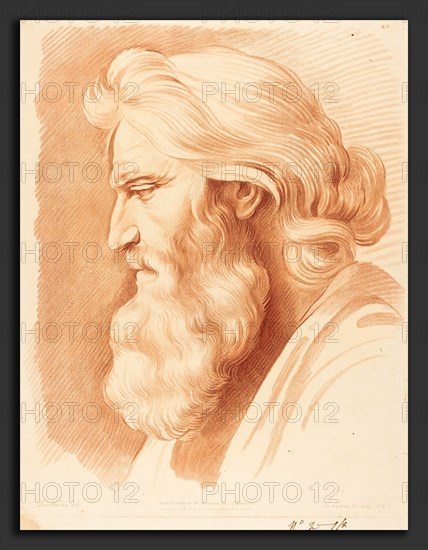 Gilles-Antoine Demarteau after Edme Bouchardon (French, 1750 - 1802), Head of a Venerable Man, chalk manner print in red