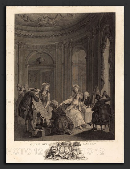 Nicolas Delaunay after Nicolas Lavreince (French, 1739 - 1792), Qu'en dit l'Abbé?, 1788, etching and engraving