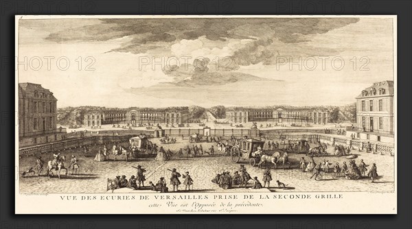 Jean-Baptiste Rigaud (French, active 1752-1761), Vue des Ecuries de Versailles Prise de la Seconde Grille, etching and engraving