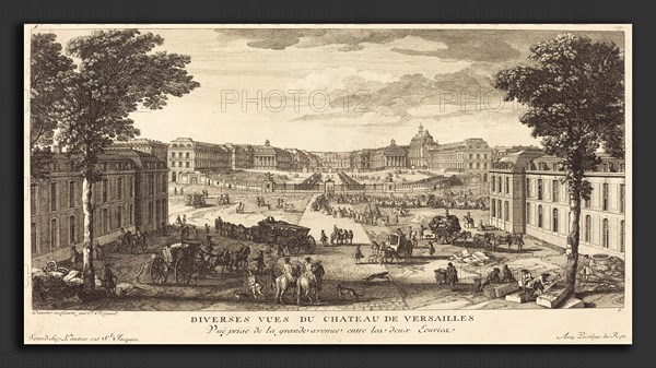 Jean-Baptiste Rigaud (French, active 1752-1761), Vue Prise de la grande avenue entre les deux Ecuries, etching and engraving