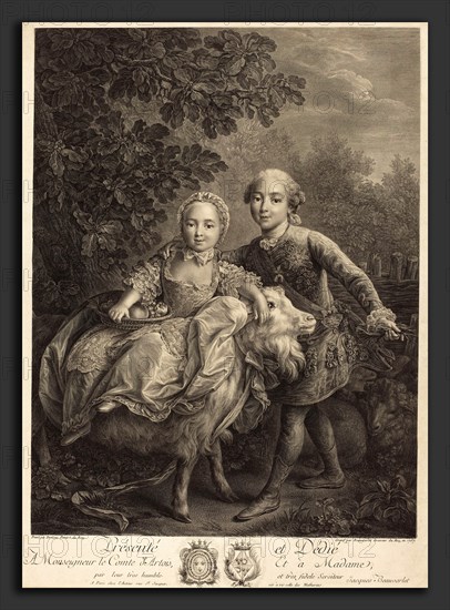 Jacques-Firmin Beauvarlet after FranÃ§ois-Hubert Drouais (French, 1731 - 1797), Le Comte d'Artois as an enfant with Mlle. Clotide, 1767, engraving