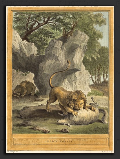 A.-J. de Fehrt after Jean-Baptiste Oudry (French, born 1723), Le lion (The Lion), published 1759, hand-colored etching