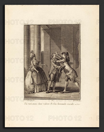 Jean Jacques Le Veau after Jean-Michel Moreau (French, 1729 - 1785), J'ai tort, mon cher ValÃ¨re, et t'en demande excuse, 1782, etching and engraving