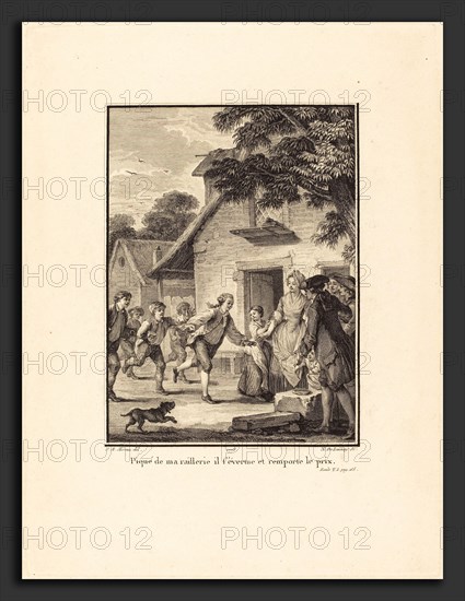 Nicolas Delaunay after Jean-Michel Moreau (French, 1739 - 1792), Piqué de ma raillerie, il s'évertue et remporte le prix, 1778, etching and engraving