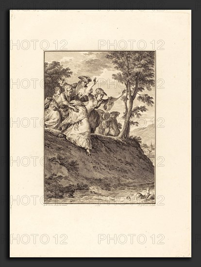 Antoine-Jean Duclos after Jean-Michel Moreau (French, 1742 - 1795), Elle s'élance aprÃ¨s lui, 1777, etching and engraving
