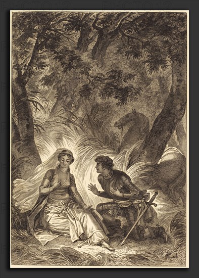 after Jean-Honoré Fragonard, La fiancee du roi de Garbe: La chevalier, etching and engraving