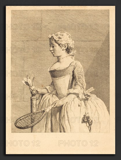 Bernard Lepicie after Jean Siméon Chardin (French, 1698 - 1755), Jeune fille au volant (Jeune fille a la raguette), 1742, engraving [progress proof]