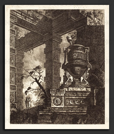 Jean-Laurent Legeay (French, c. 1710 - after 1788), Vase Supported by Two Sphinxes, 1768, etching