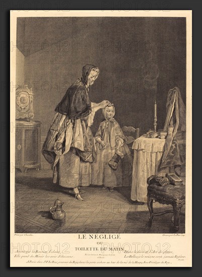Jacques-Philippe Le Bas after Jean Siméon Chardin (French, 1707 - 1783), Le neglige, ou la toilette du matin, 1741, engraving and etching