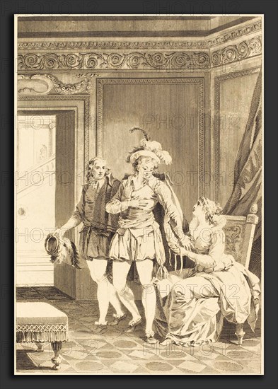 after Jean-Jacques-FranÃ§ois Le Barbier I, Joconde: Le depart, etching