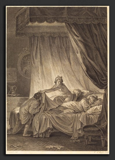 Charles Louis Lingée after Jean-Honoré Fragonard (French, 1748 - 1819), Joconde: Le lit, etching