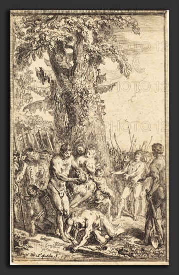 Gabriel Jacques de Saint-Aubin (French, 1724 - 1780), Heroic Act of a Father Who Sacrifices for  His Son (Trait heroique d'un pere qui se sacrifie pour son fils), 1767, etching
