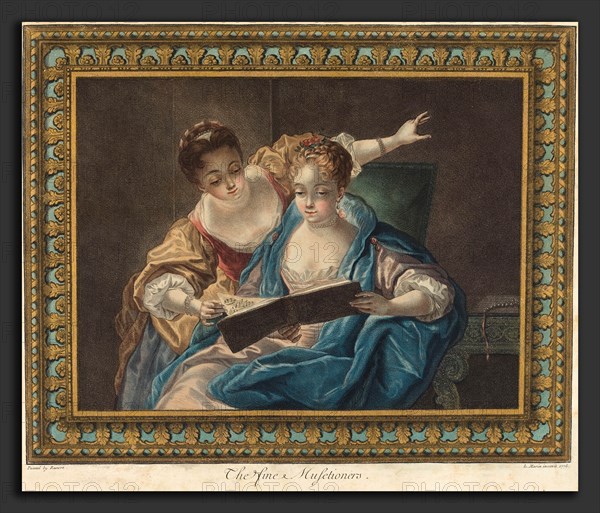 Louis-Marin Bonnet (French, 1736 - 1793), The Fine Musetioners, 1775, chalk manner with applied gold leaf on laid paper