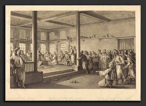 Antoine-Jean Duclos after Jean-Michel Moreau (French, 1742 - 1795), Réception de Choiseul-Gouffier chez Hassan-Tchousch-Oglou, 1780, engraving on laid paper