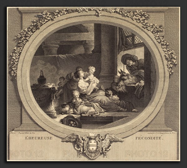 Nicolas Delaunay after Jean-Honoré Fragonard (French, 1739 - 1792), L'heureuse fécondité, 1777, engraving