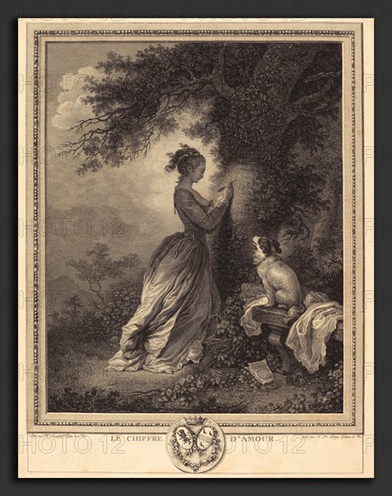 Nicolas Delaunay after Jean-Honoré Fragonard (French, 1739 - 1792), Le Chiffre d'amour, 1786, etching and engraving