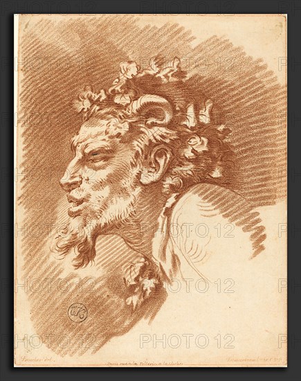 Gilles Demarteau, the Elder after FranÃ§ois Boucher (French, 1722 - 1776), Head of a Faun, crayon-manner engraving in brown on laid paper
