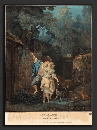 Philibert-Louis Debucourt (French, 1755 - 1832), L'Escalade, ou les Adieux du Matin, 1787, color aquatint