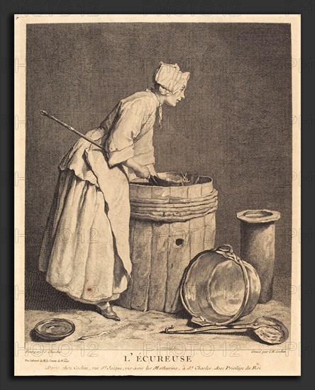 Charles-Nicolas Cochin I after Jean Siméon Chardin (French, 1688 - 1754), L'Ecureuse, 1740, engraving