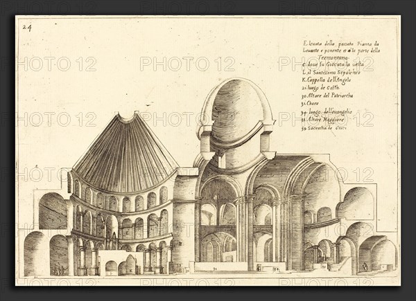 Jacques Callot (French, 1592 - 1635), Cross-Section of the Church of the Holy Sepulchre, 1619, etching and engraving on laid paper [restrike]