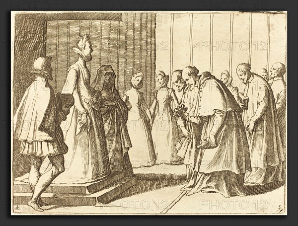 Raffaello Schiaminossi (Italian, c. 1529 - probably 1622), Margaret of Austria Receiving the Homage of Cardinals and Prelates, 1612, etching on laid paper [restrike]