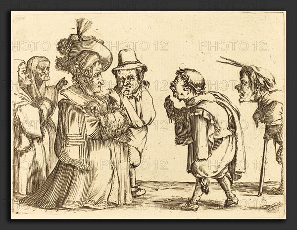 Stefano Della Bella (Italian, 1610 - 1664), A Lady Greeted by a Dwarf, etching on laid paper [restrike]