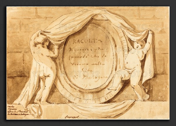 Jean Claude Richard de Saint-Non after Jean-Honoré Fragonard after Carlo Cignani (French, 1727 - 1791), Oval Design from the Church of San Michele de Bosco, Bologna, 1770-1772, etching [counterproof] with sepia wash