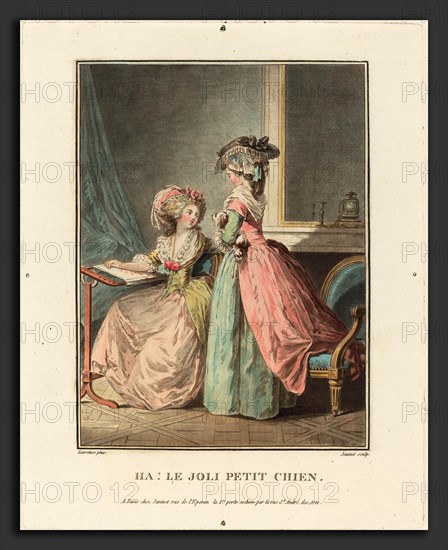 Jean-FranÃ§ois Janinet after Nicolas Lavreince (French, 1752 - 1814), Ha! La joli petit chien, color aquatint and etching