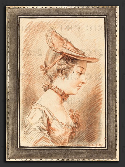 Gilles Demarteau, the Elder after Jean-Martial Fredou (French, 1722 - 1776), Head of a Young Woman, crayon-manner engraving in two colors