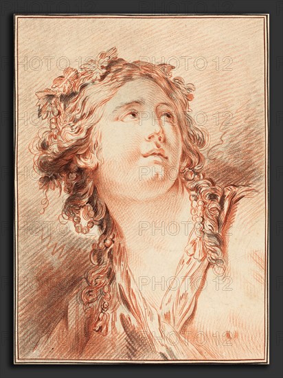 Gilles Demarteau, the Elder after Jean-Baptiste Le Prince (French, 1722 - 1776), Head of a Young Woman, crayon-manner engraving in red and black