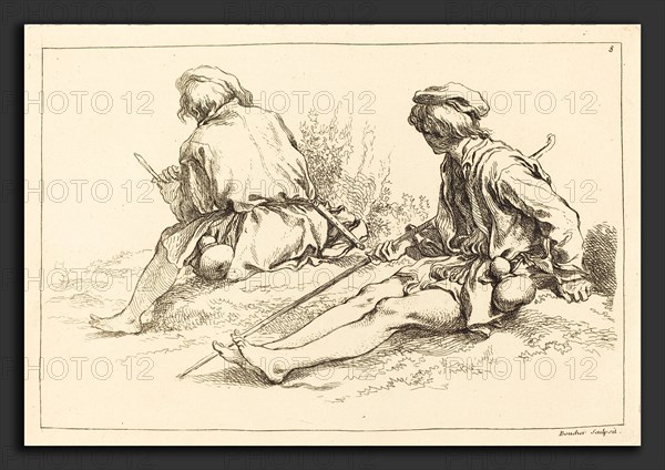 FranÃ§ois Boucher after Abraham Bloemaert (French, 1703 - 1770), Seated Shepherd Boys, published 1735, etching on laid paper