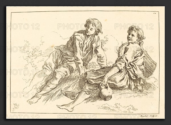FranÃ§ois Boucher after Abraham Bloemaert (French, 1703 - 1770), Reclining Shepherd Boys, published 1735, etching on laid paper