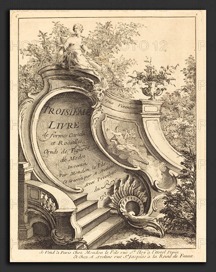 Antoine Aveline after Jean Mondon (French, 1691 - 1743), Troisieme livre de formes Cartels et Rocailles (Title Page), 1736, etching with engraving on laid paper
