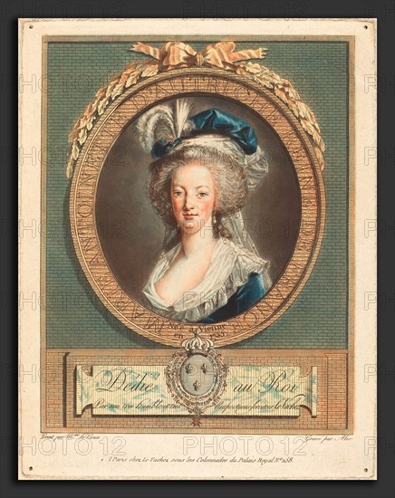 Pierre-Michel Alix after Elisabeth-Louise Vigée Le Brun (French, 1762 - 1817), Queen Marie-Antoinette, c. 1789, etching and wash manner, printed in blue, red, yellow, and black inks