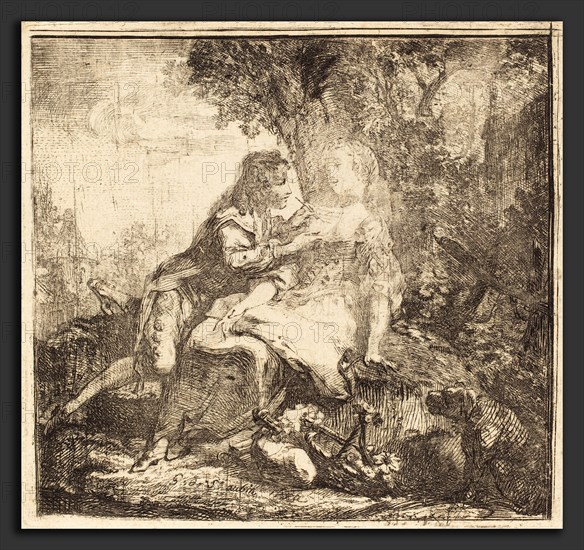 Gabriel Jacques de Saint-Aubin (French, 1724 - 1780), The Two Lovers (Les deux amants), 1750, etching