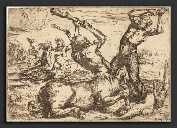 Circle of Jusepe de Ribera (Spanish, 1591 - 1652), Battle between a Centaur and a Triton, etching on laid paper