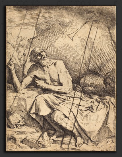 Jusepe de Ribera (Spanish, 1591 - 1652), Saint Jerome Hearing the Trumpet of the Last Judgment, 1621, etching, drypoint, and engraving