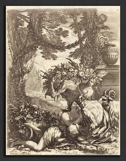 Michel Dorigny (French, 1617 - 1665), Faun Embracing a Bacchante, 1650s, etching with engraving on laid paper